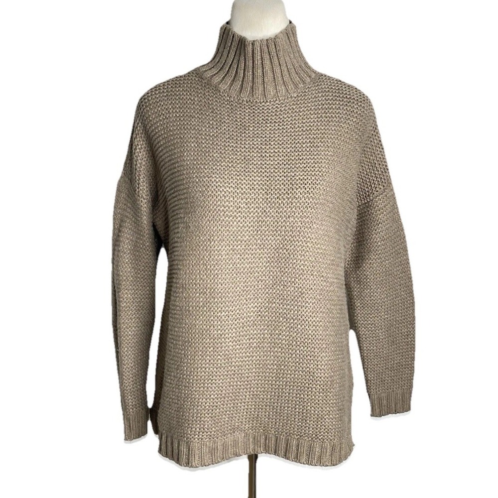 Marine Layer "Remi" Wool Blend Blend Turtleneck Sweater Taupe Brown Medium